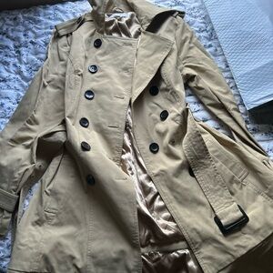 New York & Company Tan Double-Breasted Trench with Belt